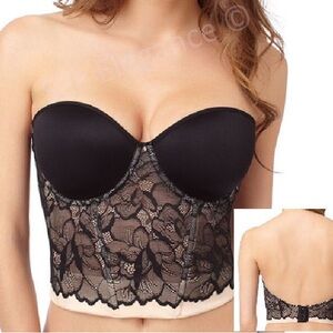 Le Mystere Sensuelle Black Lace Bustier Corset Memory Foam Cups Longline Shape